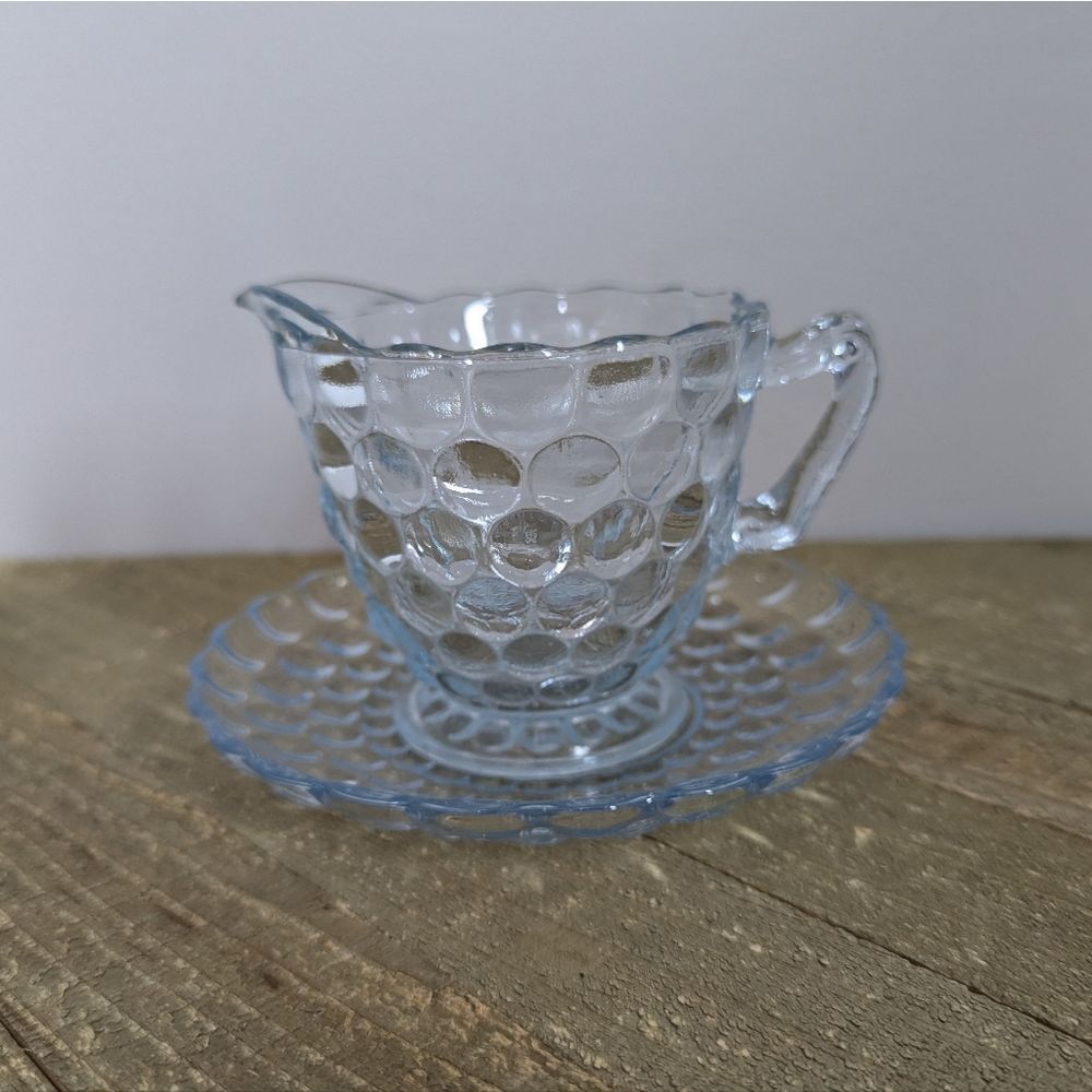 Anchor Hocking Sapphire Blue Bubble Glass Creamer Vintage Depression